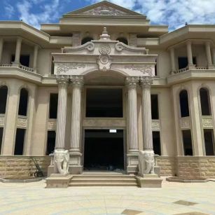 杭州 黄金麻别墅外墙干挂，大柱，大象，蘑菇石，雕花板