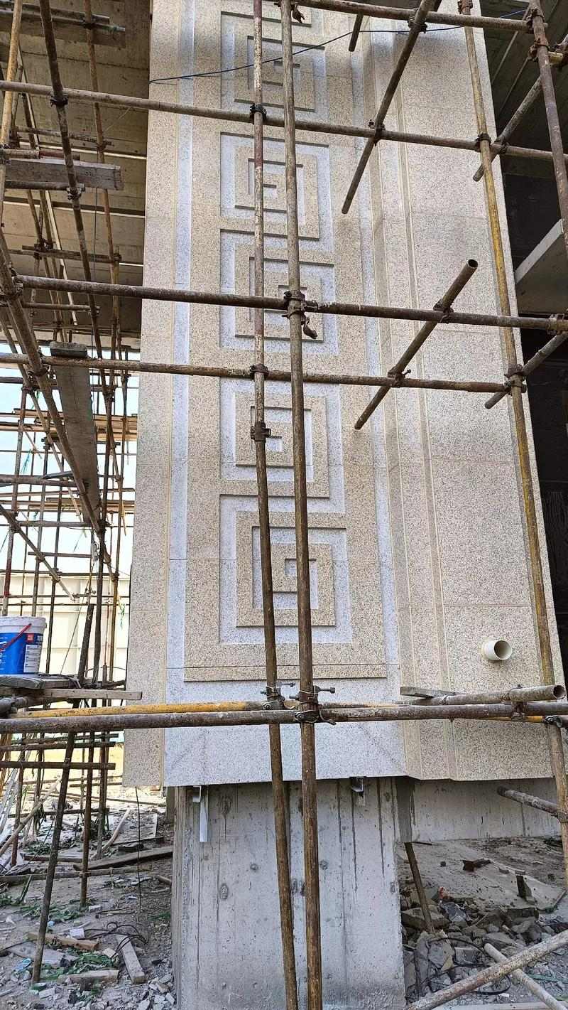 杭州 黄金麻花岗岩别墅外墙干挂回纹造型效果