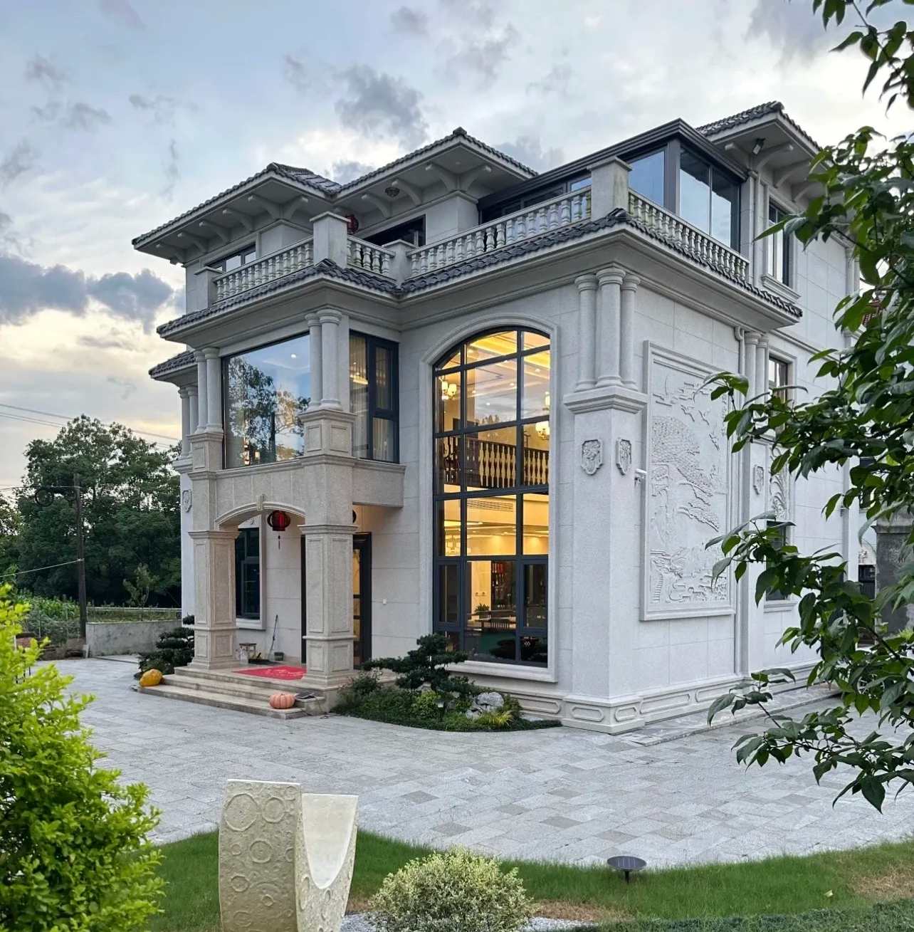 杭州 白麻花岗岩私人别墅干挂石材豪华定制