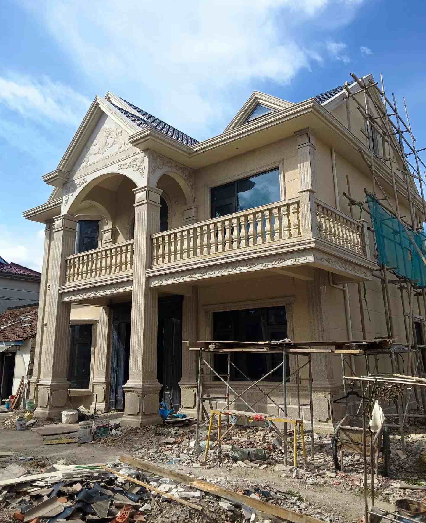 杭州 黄金麻花岗岩石材私人别墅雕花门楼柱阳台栏杆