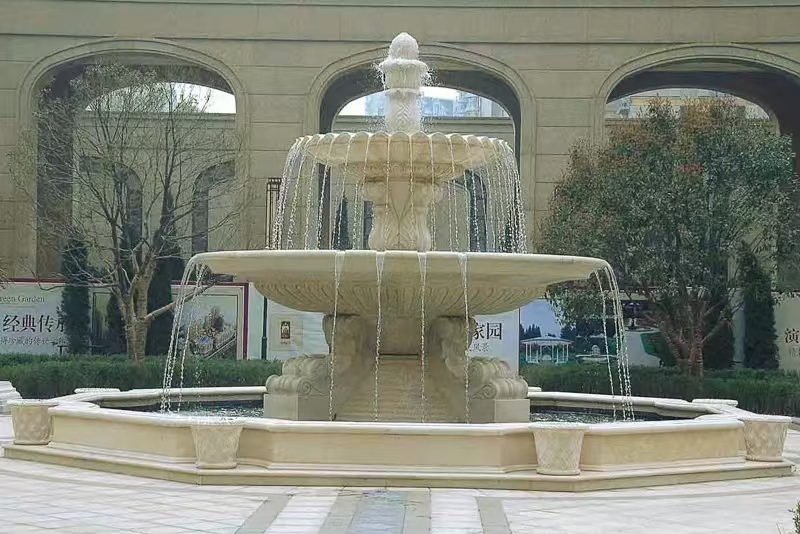 杭州 黄金麻花岗岩异型加工——户外庭院石雕流水喷泉