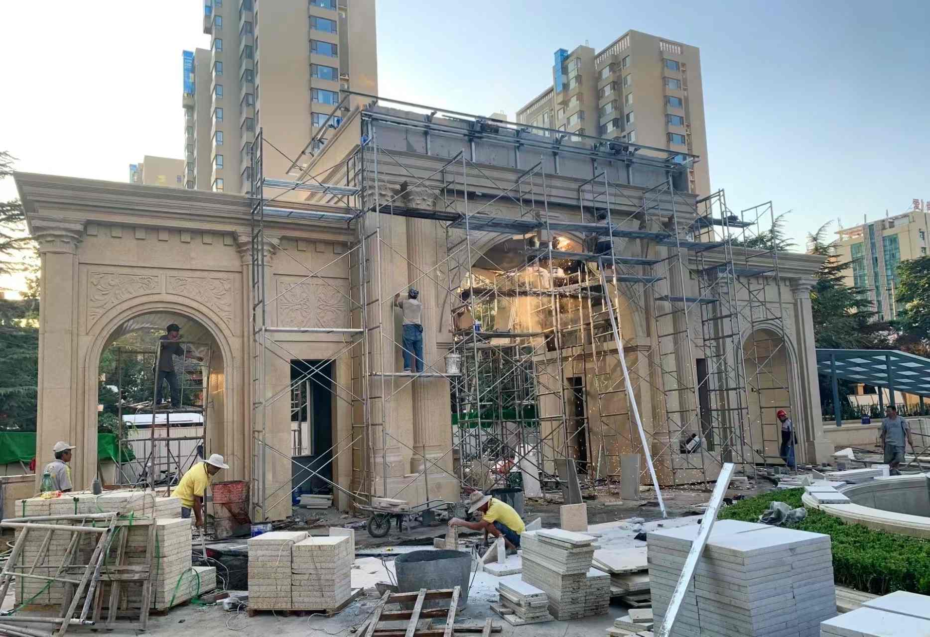 杭州 黄金麻荔枝面花岗岩小区门楼外墙干挂