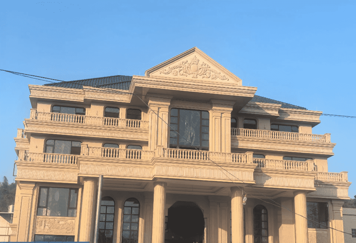 杭州黄金麻别墅外墙干挂石材效果示例